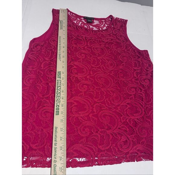 Adrianna Papell Lacey Crochet Overlay Tank Blouse Moroccan Ruby Red Sz L - Picture 8 of 8